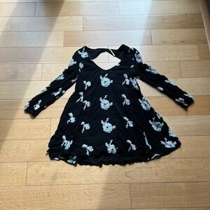 Free People Black Mini Dress with White Floral Accents